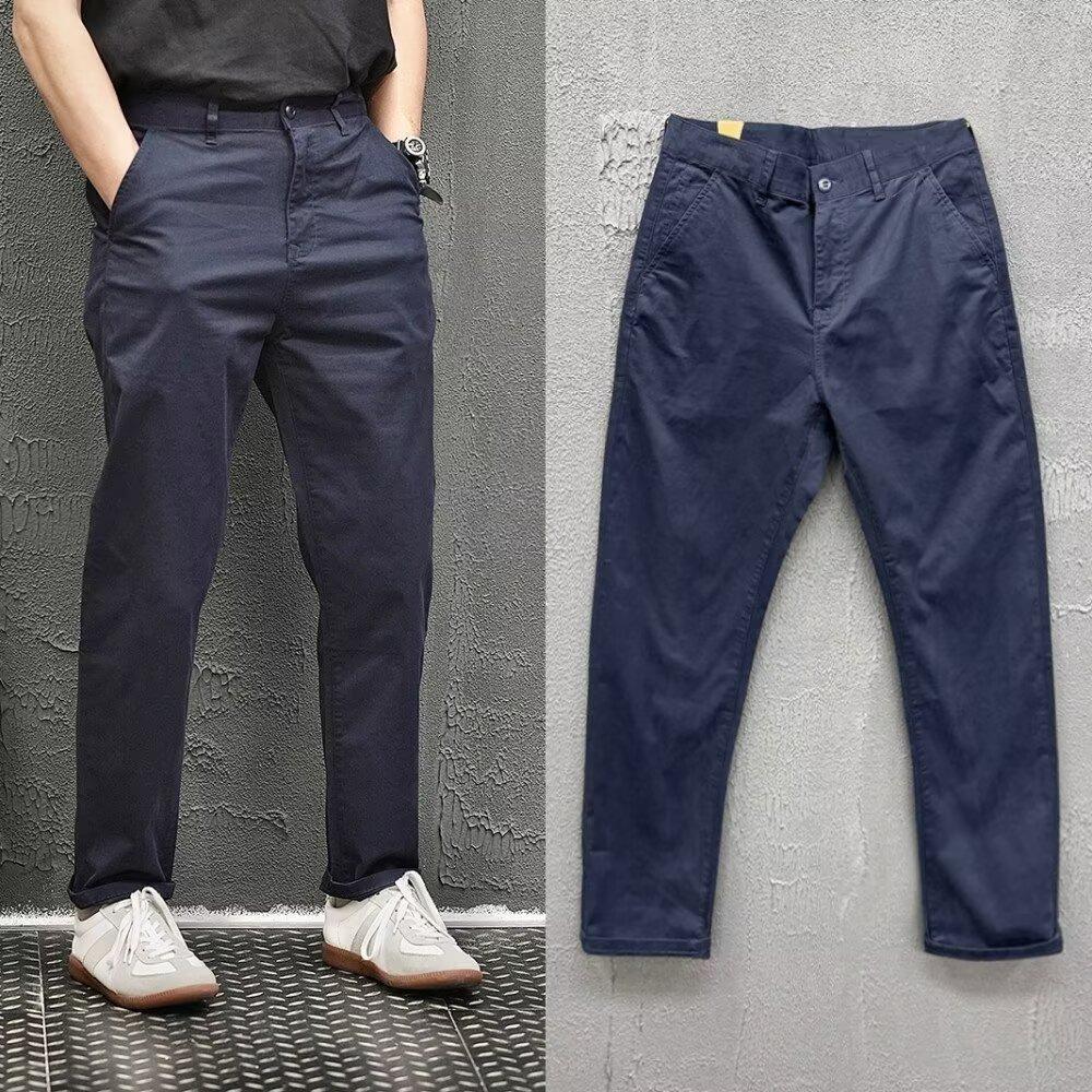 Pure cotton casual pants men's summer loose and versatile tooling pants simple solid color straight trousers men