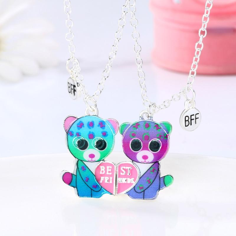 2Pieces/Set Heart Pendant Magnet Matching Necklace Colorful BFF Friend Girlfriend Relationship Gift Valentines Day