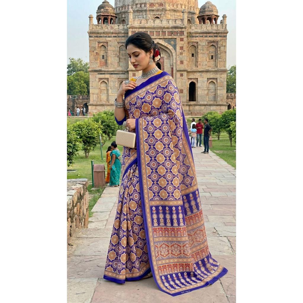 New Launch Beautiful Bagru Printed Saree with Blouse