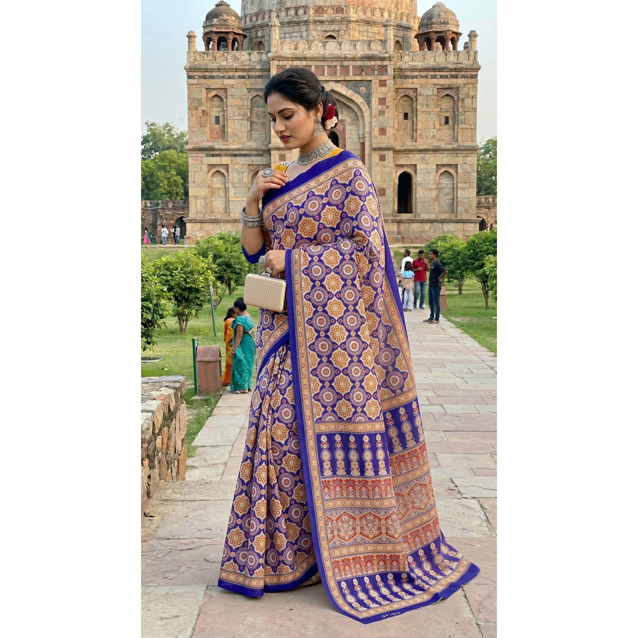 New Launch Beautiful Bagru Printed Saree with Blouse