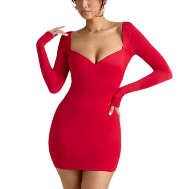 European and American sexy women's clothing new back small love big halter long sleeve mini skirt