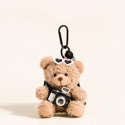 Niedlicher Plüsch-Bären-Schlüsselanhänger Cartoon-Kamera-Paar Fliegende Brille Kreative Trendige Handtaschen-Kette Geschenk