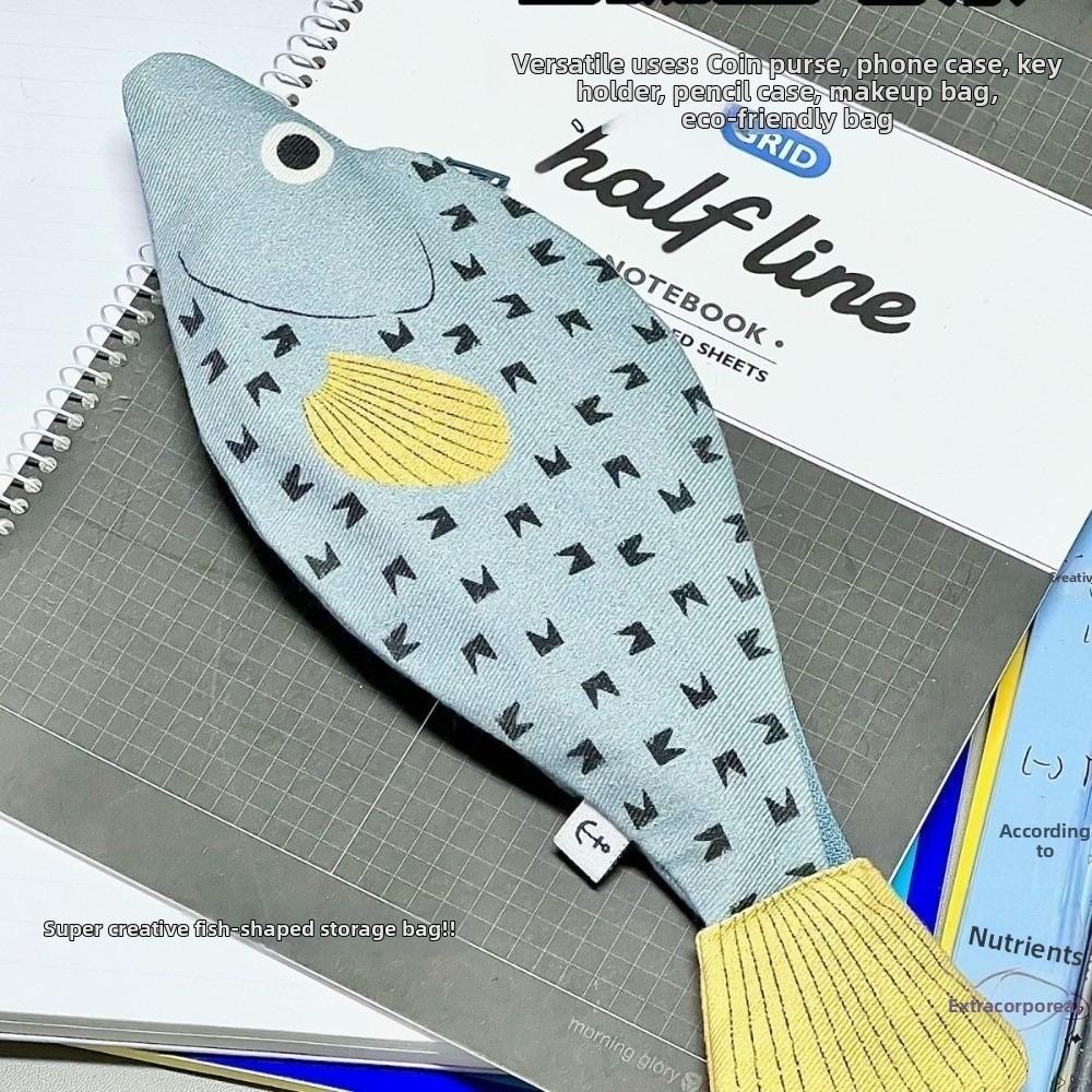 Fish Shape Design Fish Shaped Pencil Pouch Multi-Use Compartment Novelty Pencil Case  For Pens