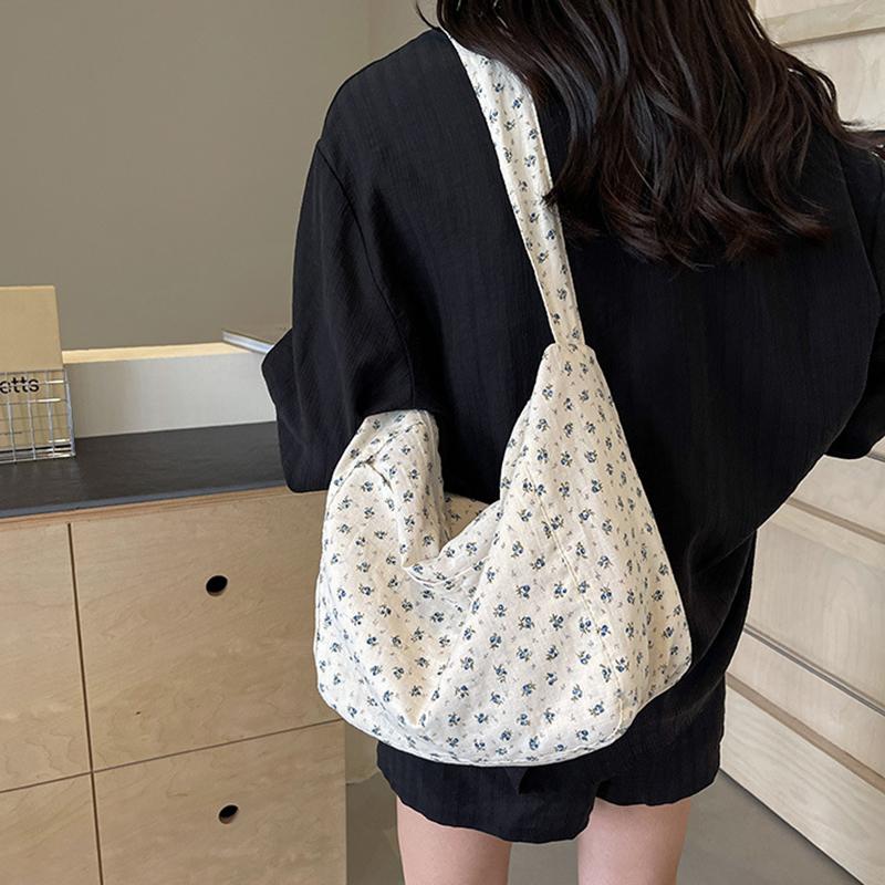 Floral Canvas Hand Washable Tote Bag for Women Large Capacity Zipper Closure Casual Shoulder Crossbody Bag CLE