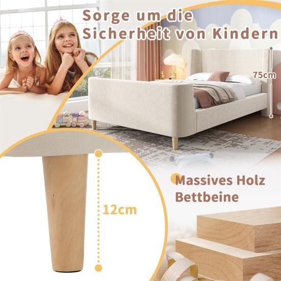 Upholstered Bed. Children Bed, Single Bed with Universe Pattern, 90 x 200cm, for Boys & Girls, Beige, Velvet (without