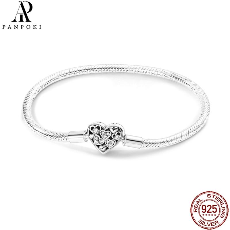 20 Style Original 17CM-20CM 925 Silver Snake Basic Bracelet Heart Moon Star Women DIY CZ Jewelry Fit Beads Charm