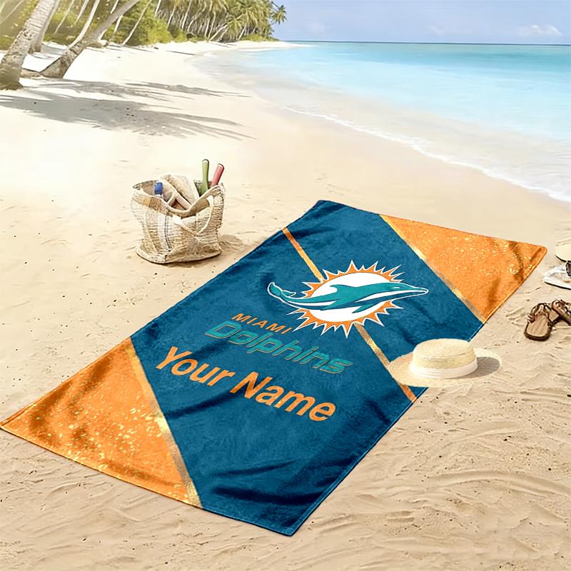 Custom NameDolphins Team Name Beach Towel Soft Microfiber Summer Towel Quick Dry Absorbent Towel for Beach Swimming Pool Travel