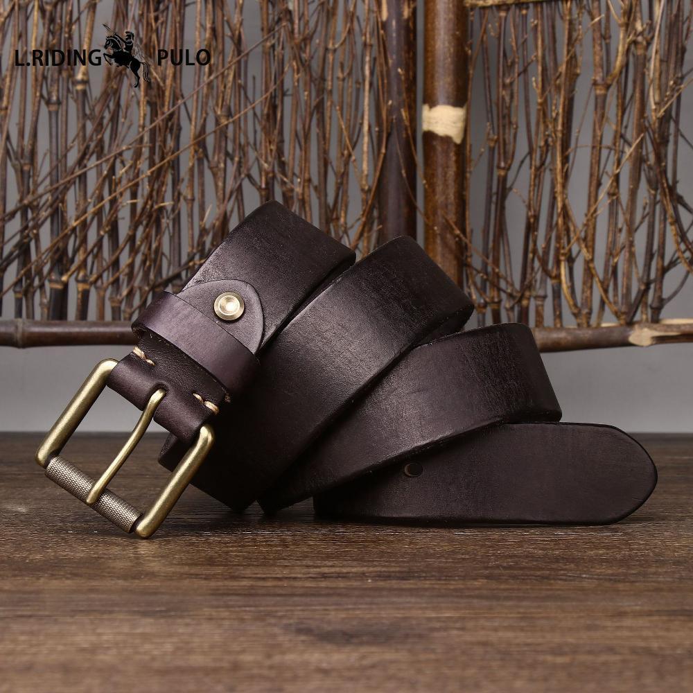 Handmade, Widened and Thickened Top-grain Cowhide Men's Leather Belt, American Retro Style, Pin Buckle Belt