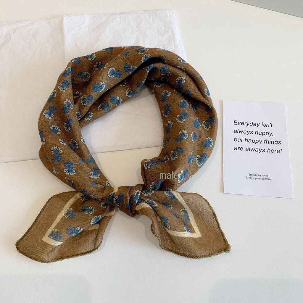 Retro Black Rose Cotton Silk Square Scarf for Women - Lightweight Summer Layering Neck Scarf