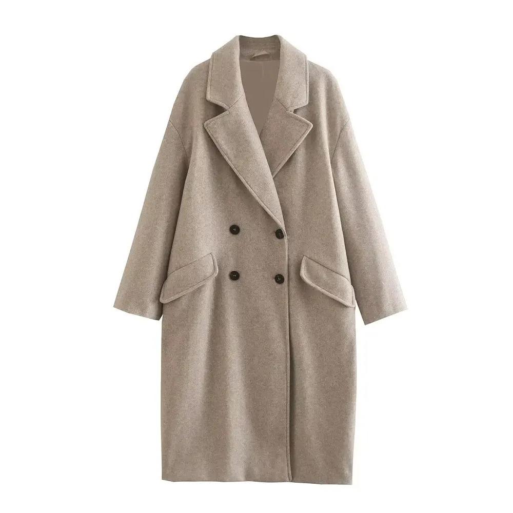 Gabardina larga de lana con botones y doble botonadura, versátil, informal, para otoño e invierno, nueva moda para mujer