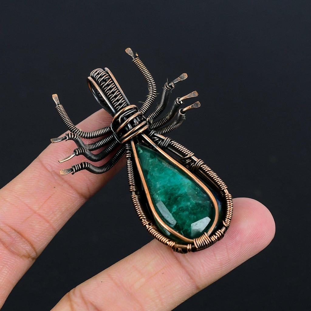 Emerald Pendant, 999 Copper Wire Wrapped Pendant Gemstone Jewelry, Handmade Pendant Amazing Jewelry, Gift For Her