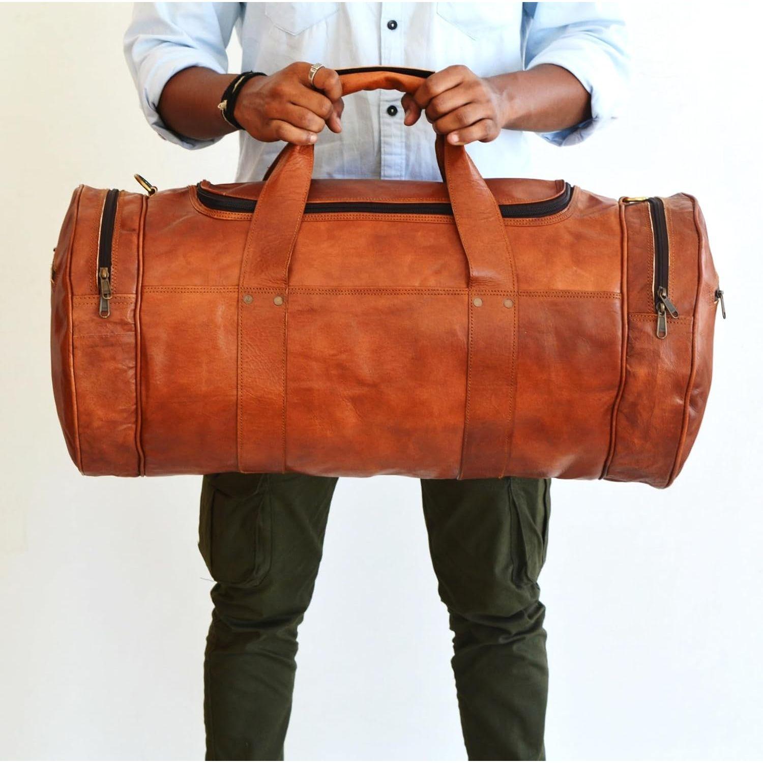 

Винтажная кожаная спортивная сумка Jony, натуральный дорожный чемодан ручной работы, спортивная сумка для занятий спортом на выходные, для мужчин и женщин. 20 x 11 x 11 in коричневый