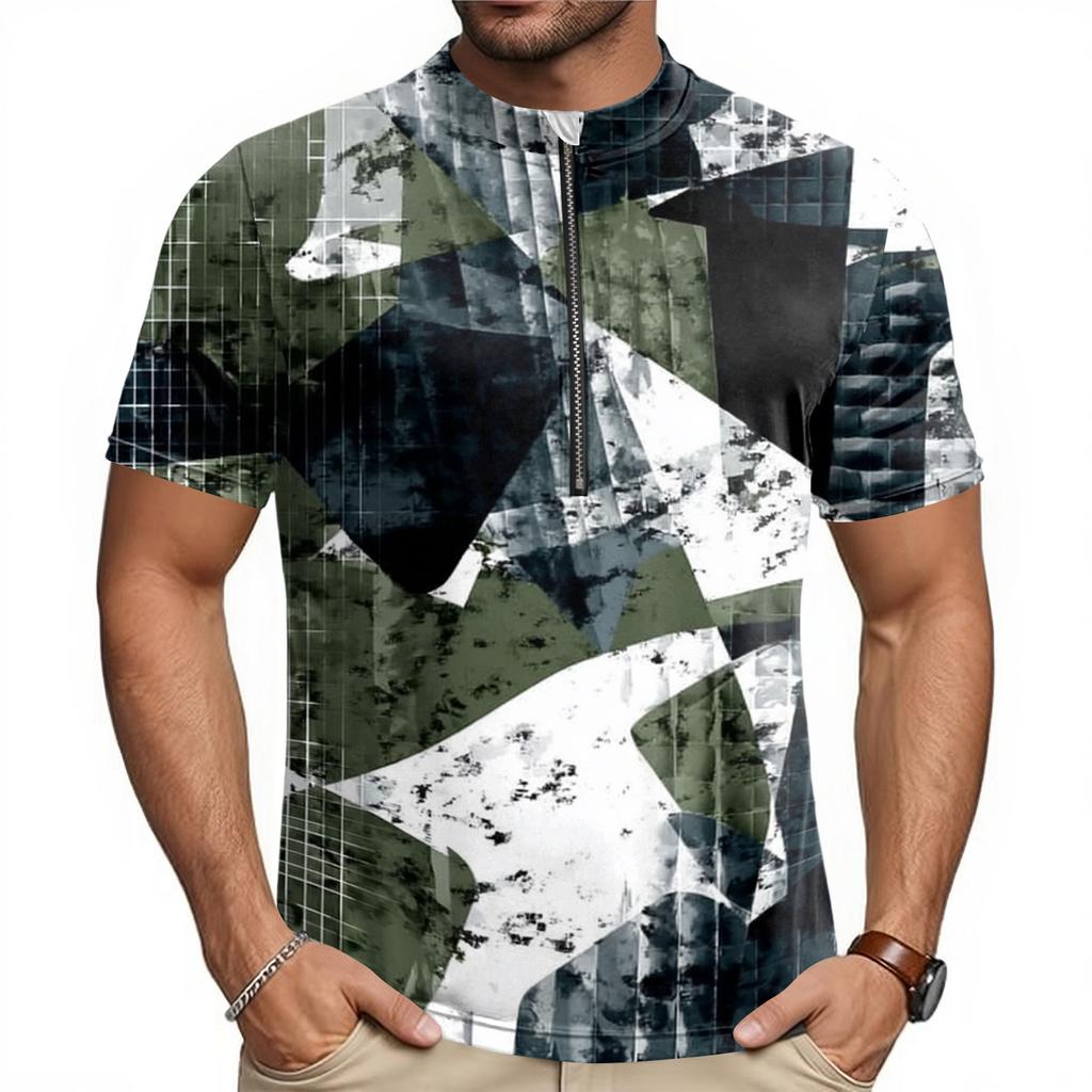 Herren Crew-Neck Bedrucktes Reißverschluss Atmungsaktives Schnelltrocknendes Kurzarm-Radtrikot für Outdoor-Sportarten und Straßenfahrten