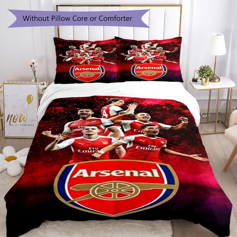 3pcs Arsenal Football Club Bedding Set Duvet Cover Closure Includes 1 Duvet Cover & 2 Pillowcases, Soft and Comfortable for All Seasons.