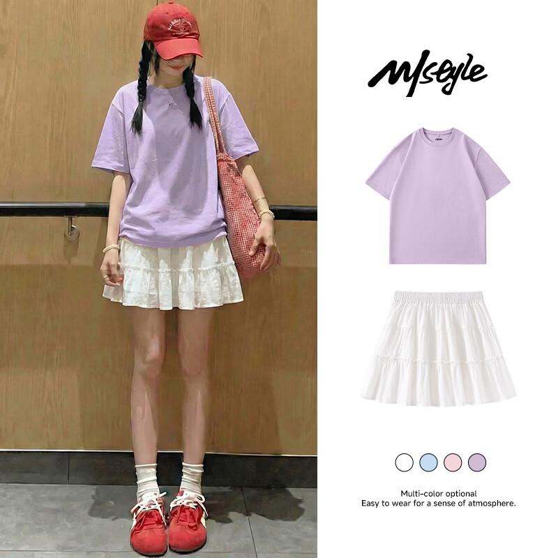 MJ STYLE Women's Pure Cotton T-Shirt & A-Line Skirt Set