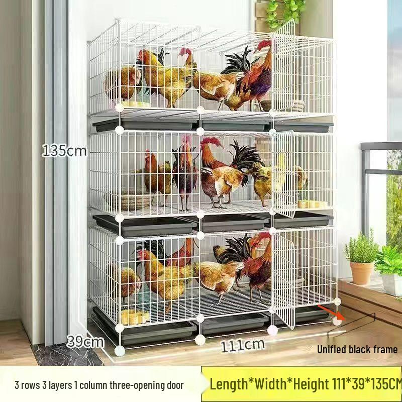 Large Iron Chicken Coop & Rabbit Cage for 20 Birds, 3-Layer, Indoor/Outdoor with Automatic Waste Cleaning