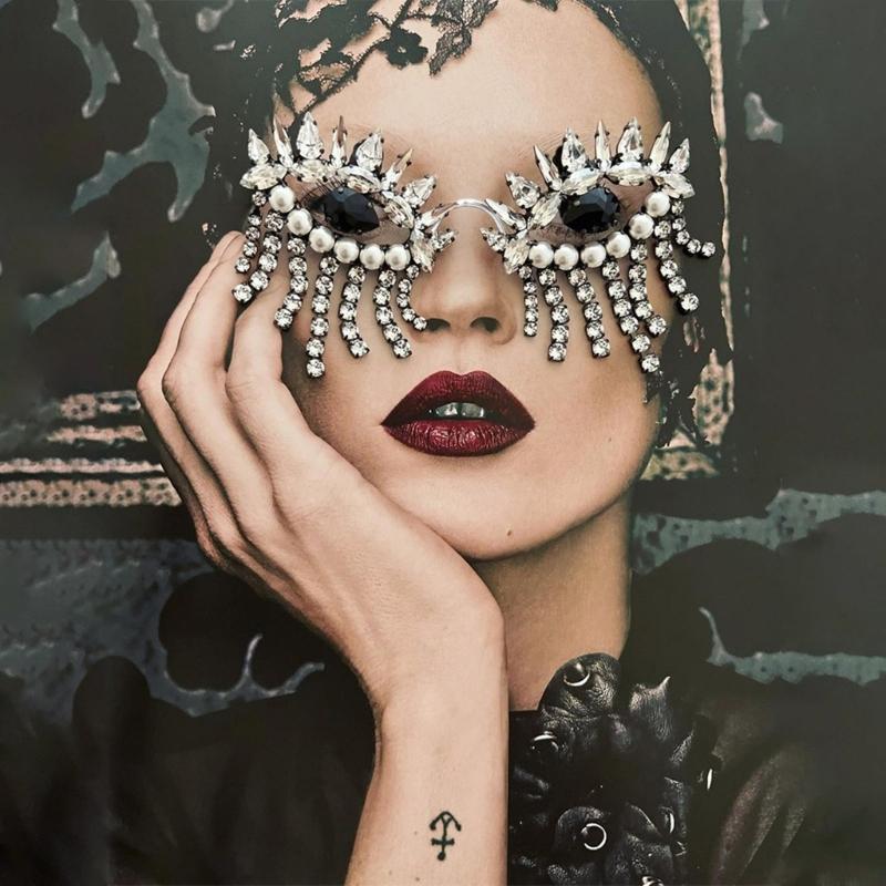 Trendy Eyeglass Frame with Exquisite Diamong Inlay Face Jewelry Accessories Unique Frameless Style Adornment for Women