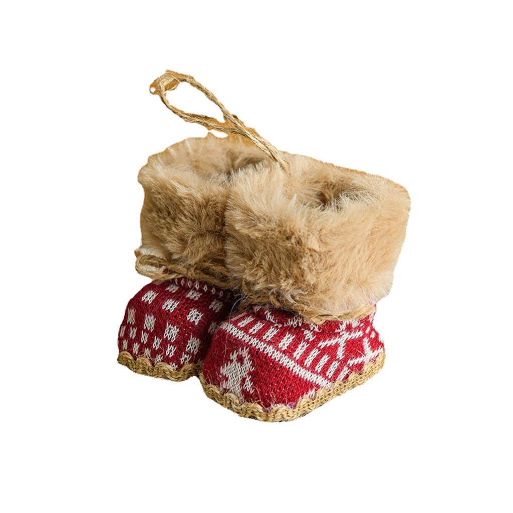 Christmas Decorative Boots Pendants Snowflake Pattern Fuzzy Knit Shoes Hanging Ornaments