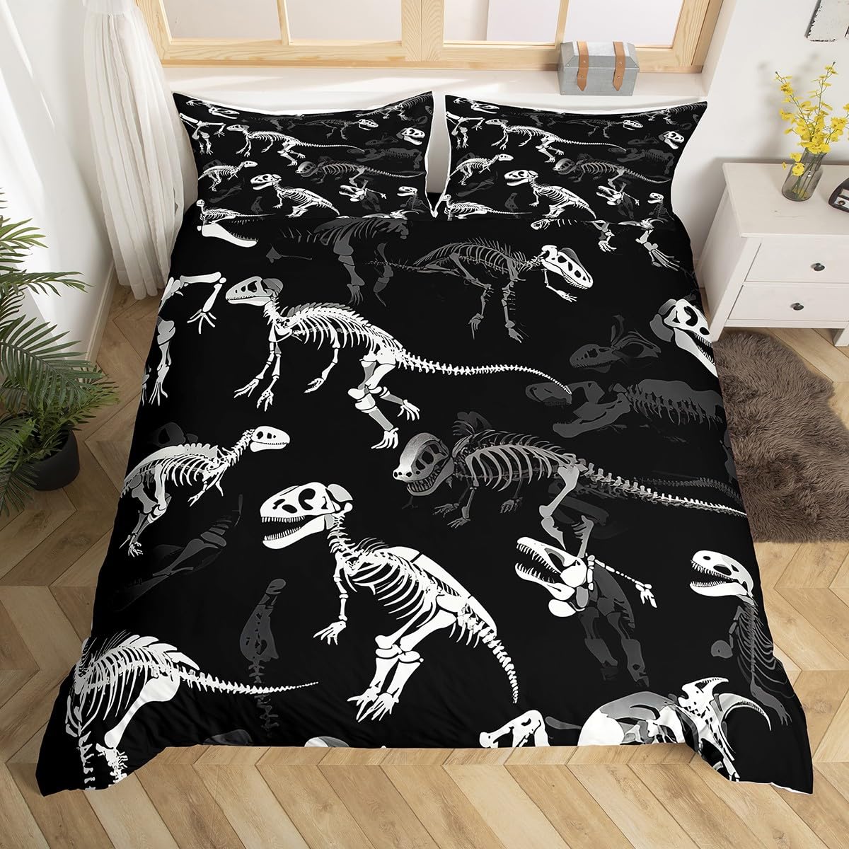 

Jurassic Duvet Cover Sets Lightweight Quilt Covers Bedroom Decor Dinosaurs Illustrations Skeleton Biology Historic Bedding Sets EU Single(135x200cm)