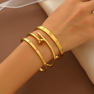Instagram Style Color Bracelet Set, Nails, Slim Waist, Four-leaf Clover Bracelet, Gold Bangles