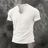 2026 Solid-color Men's Retro Cotton-Linen Mustache Edge Special V-Neck Short-Sleeve T-Shirt