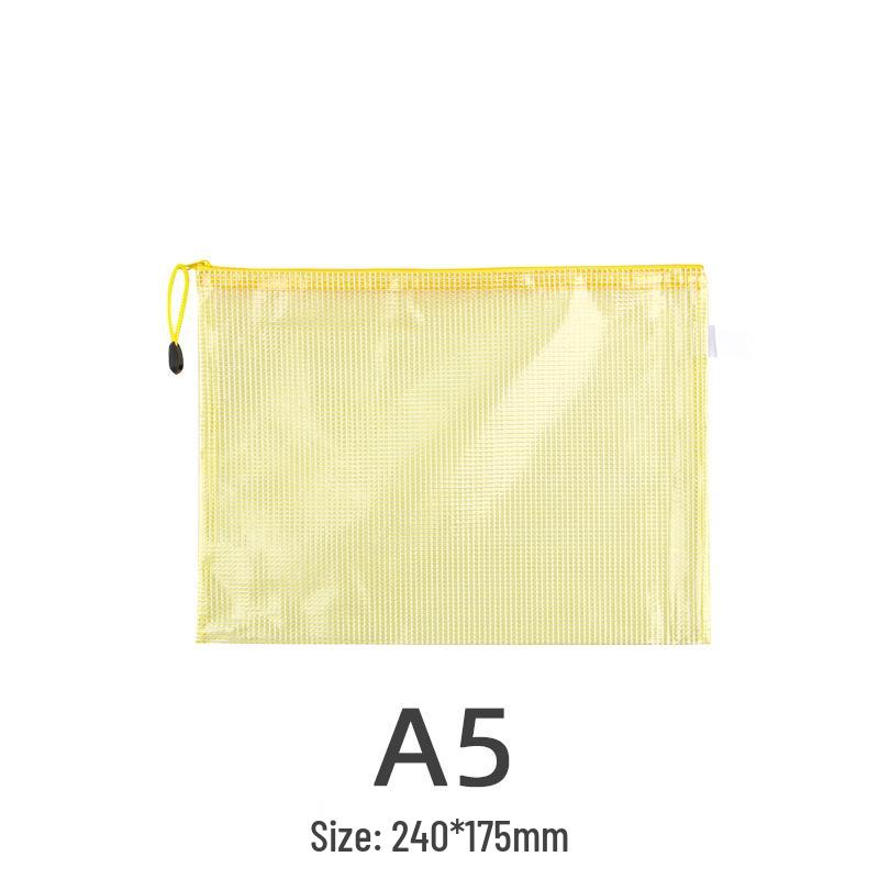 A4 Waterproof Mesh Zipper File Bag - Transparent, PVC, Handheld, Office & Student Stationery.