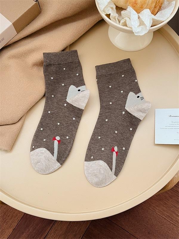 Early Autumn Embroidery Cute Cartoon Puppy Socks Striped Cotton Boneless Cloth Label Socks For Women Korean Students