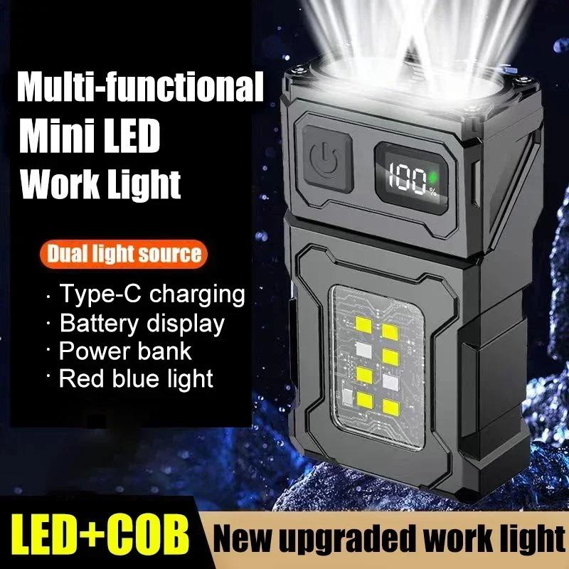 Mini Portable LED COB Flashlight Head Rotation Magnetic Torch Built-in Battery USB Rechargable Outdoor Camping Emergency Lantern
