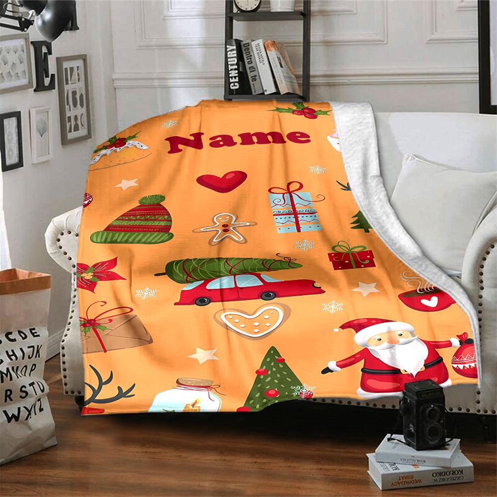 Custom Name Christmas Theme Printed Blanket - Perfect for Couch, Bed, Travel & Outdoor Use | Machine Washable, Cozy & Durable.