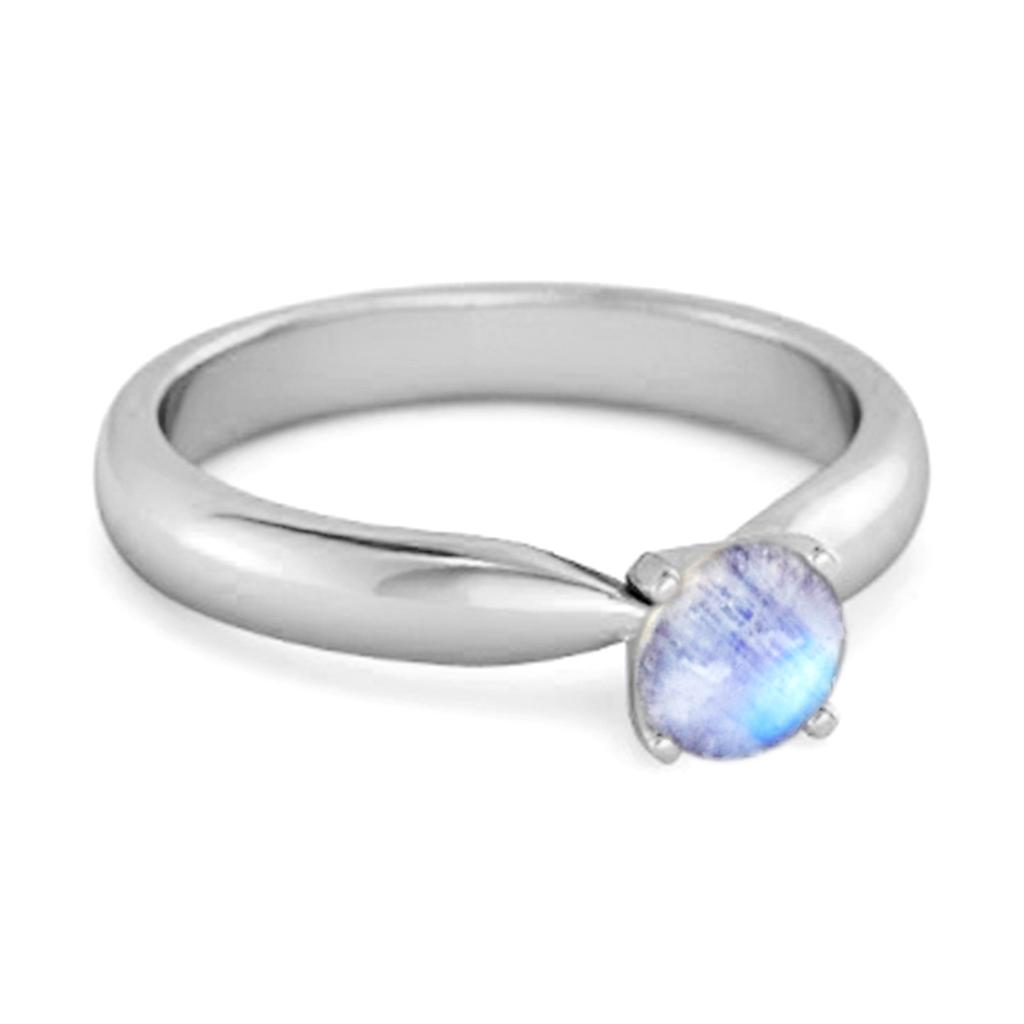 Moonstone Classic Solitaire Ring - 925 Sterling Silver