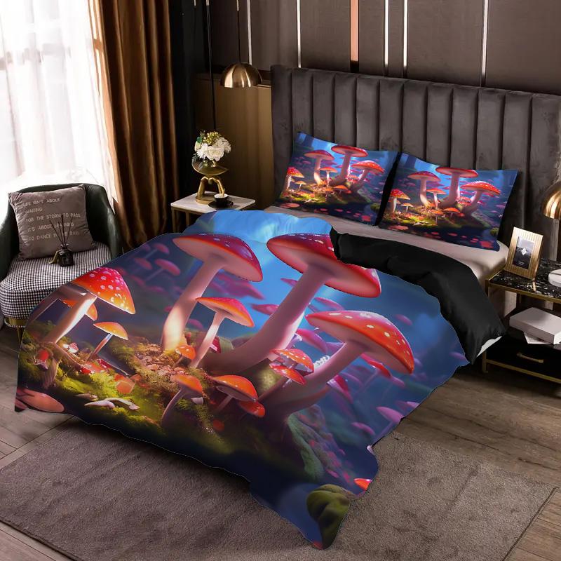 Comforter Colorful Mushroom Pattern Print Fantasy Mushroom Forest Theme Bedding Set Home Textiles Soft S