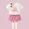 Summer Breathable Waffle Girls Fashion Outfits Kids T Shirt and Shorts 2pcs Sets Sport Running