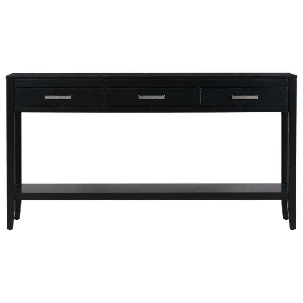 Wood Console Table Narrow Console Sofa Table With 3 Drawers And 1 Bottom Storage Shelf Accent Table For Hallway Behind The Couch