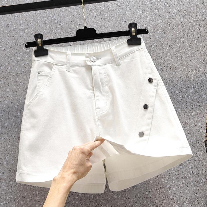 

DIMANAF Большие размеры Летние шорты Брюки Поддельные двухсекционные пуговицы Кюлоты Женские эластичные брюки Свободные повседневные женские базовые брюки Белые 5XL 5XL белый