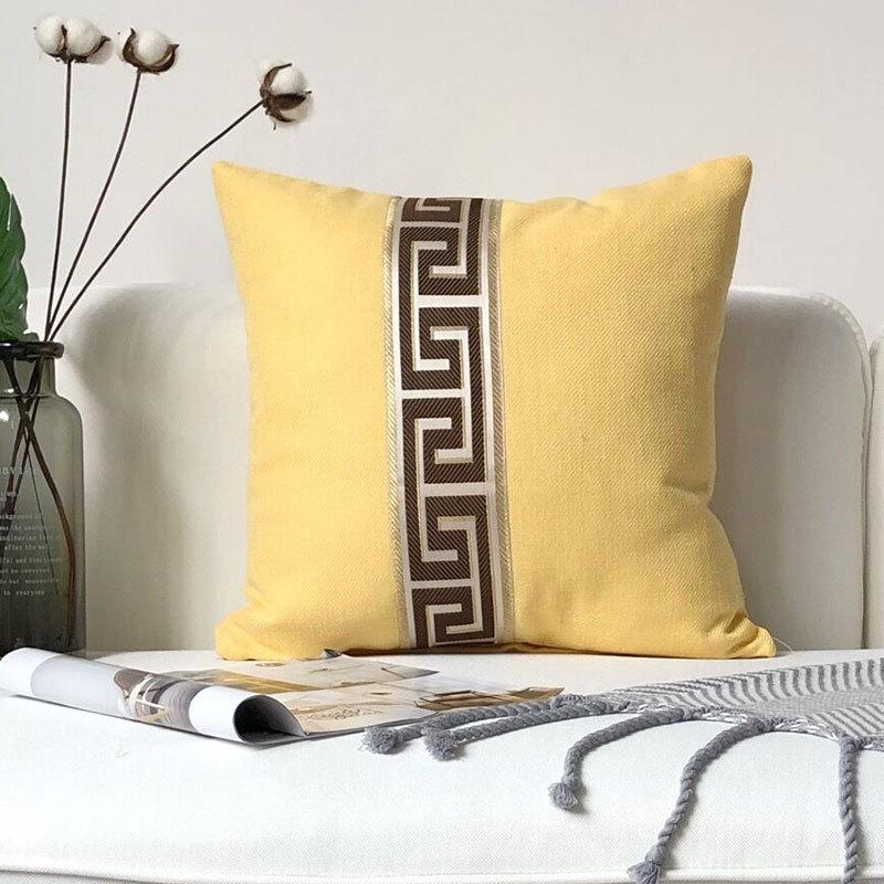 New Modern European Style Plaid Striped Linen Solid Color Pillowcase Office Home Sofa Cushion Cover Core