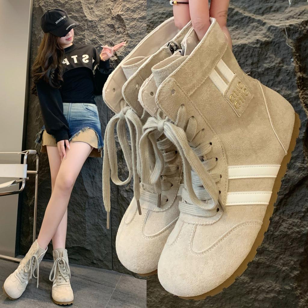 Dexun Shoes Women's 2025 New Popular Fashion Boxing High-top Shoes, High-end Flat Bottom, Light and Comfortable Martin Boots