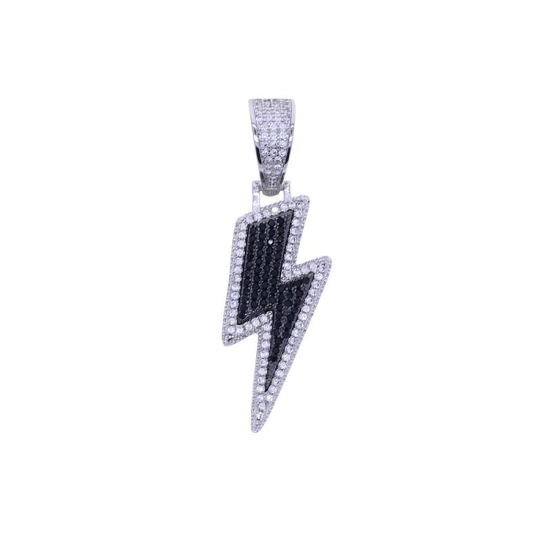 Hip Hop Blitz Anhänger Halskette Mit Zirkonia Akzenten Kupfer Kette Zweifarbig Gold Platin 60cm Geometrischer Schmuck