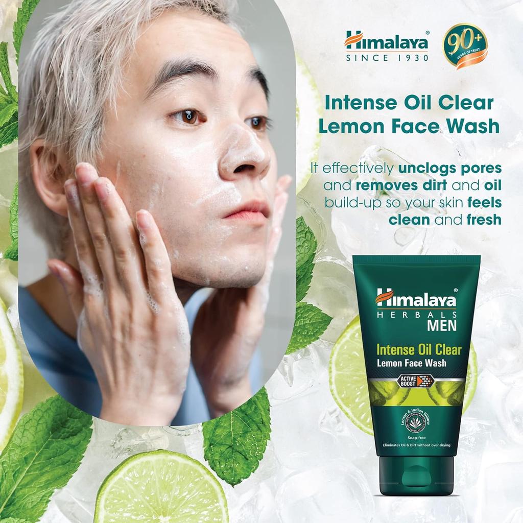 Himalaya Men Intense Oil Clear Lemon Face Wash 100ml Pack Soap Free Herbal Cleanser for Oily Skin