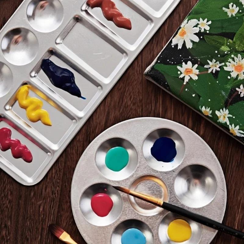 1pcs Aluminum Color Palette 6 Hole Square Circular Children's Painting Color Palette Watercolor Acrylic Pigment Palette