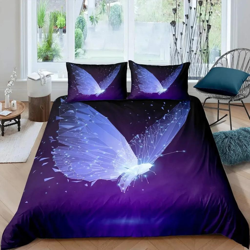 Purple Butterfly Butterflies Galaxy Comfortable Duvet Cover Pillowcase Bedding Set Children Bedroom Decoration Home Textile