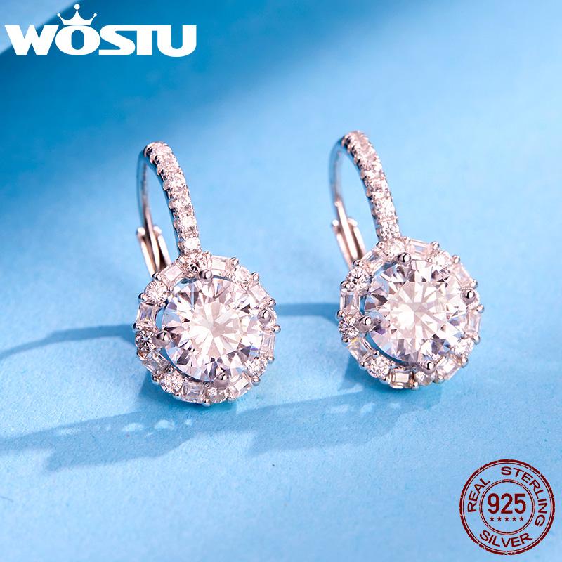 WOSTU Luxury Hoop Silver Earrings 925 Sterling Silver Cubic Zircon Fashion Modern Women's Earrings Jewelry Wedding Gift CQE508