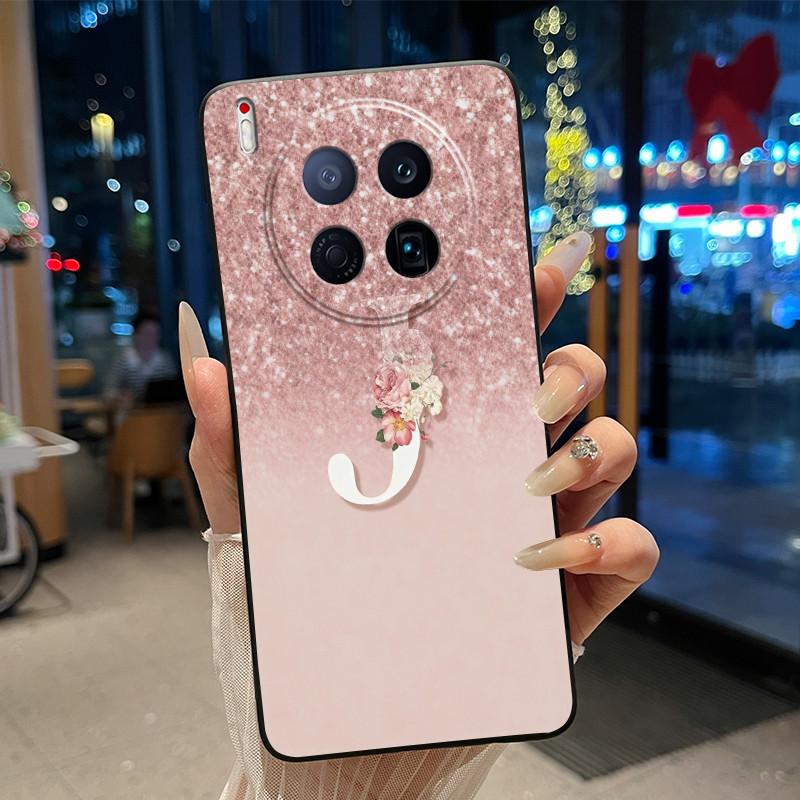 Cover For Tecno Camon 40 Premier 5G Case New Letter With Flower Shiny Starry Sky Soft Silicone Black Back Anti-scratch Cover