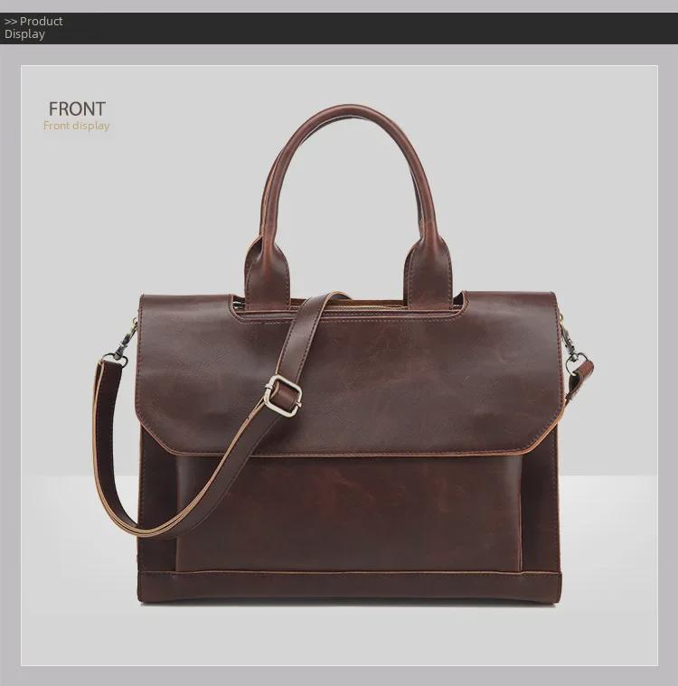 Koreańska Męska Torba Kurierska Retro Business - Skóra Crazy Horse na Ramię i do Ręki, Teczka Podróżna