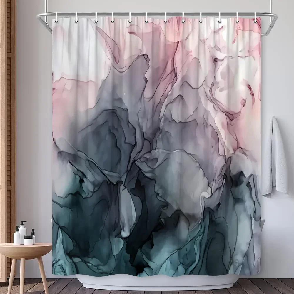 Abstract Navy Blue Gold Marble Shower Curtain Modern Luxury Golden Cracked Lines Fabric Bathroom Curtain Fashion Decor with Hook