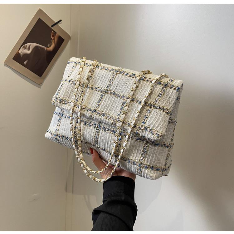 Chic Plaid Chain Shoulder Bag For Women Trendy Commuting Underarm Bag