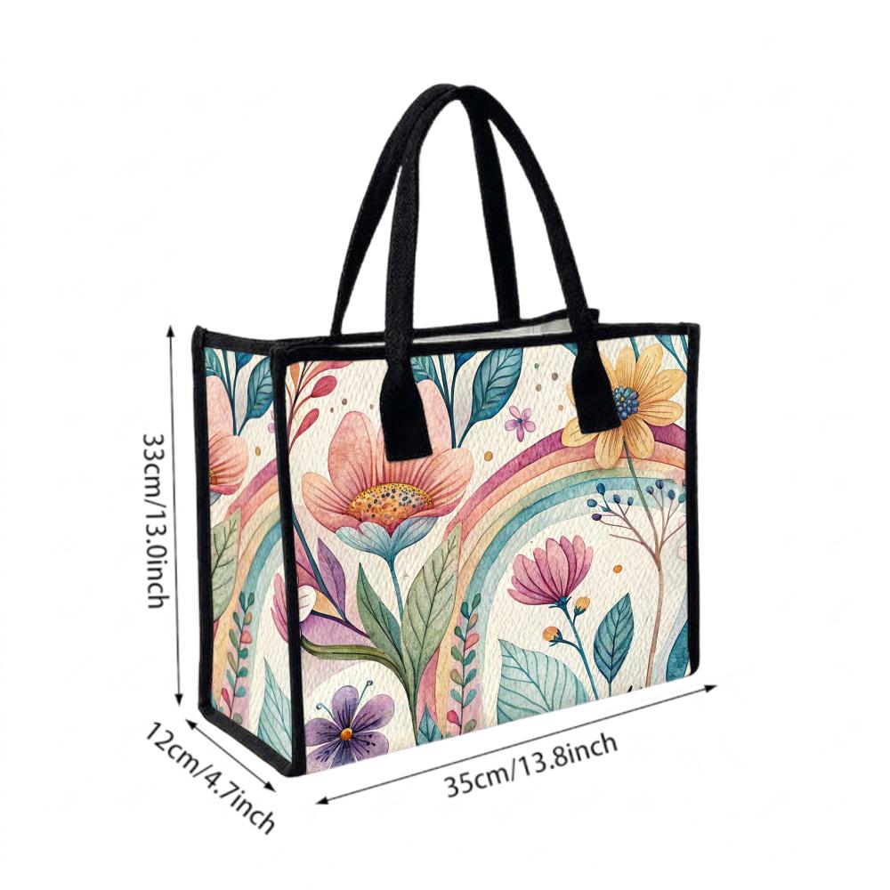 Boho Floral Rainbow Women Daily Shopping Tote Bag Cute Portable Casual Lightweight Handbag