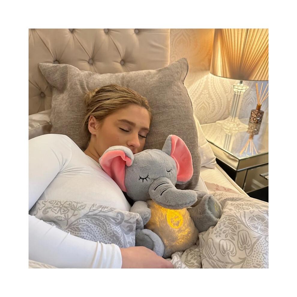 (Elefant, 26cm-32cm) 4 Modi Baby Atmung Beruhigendes Elefanten Plüschtier Spielzeug Schlafbegleiter Musik und Licht Puppe Sensorisches Stofftier Kinder Geschenk