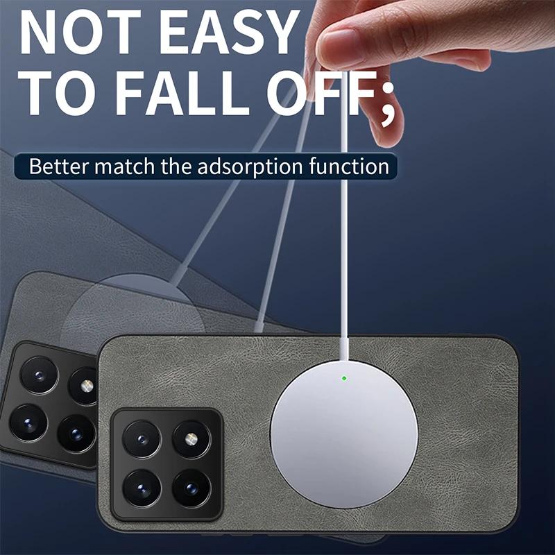 For Xiaomi 14T Pro Case for Magsafe Luxury Sheep Skin Magnetic Matte Leather Cover for Mi14 T 14Tpro Shockproof Anti-drop Bumper