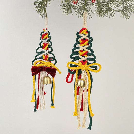 1/3Pcs Christmas Pendant with Golden Bells Colorful Rope Hand-Woven Christmas Tree Shape Seasonal Pendant Holiday Decoration