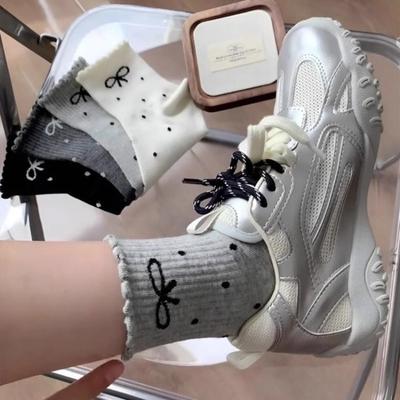 New Cute Dot Socks Sweat Absorption Breathable Mid Tube Socks Casual Spring and Autumn Ruffle Dot Socking for Women